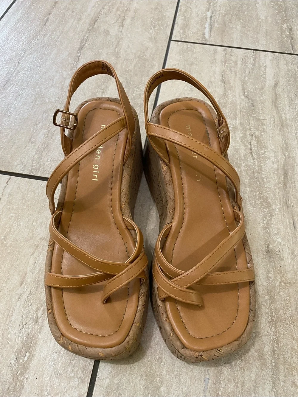 Madden Girl Tan Strappy Cork Wedge Sandals